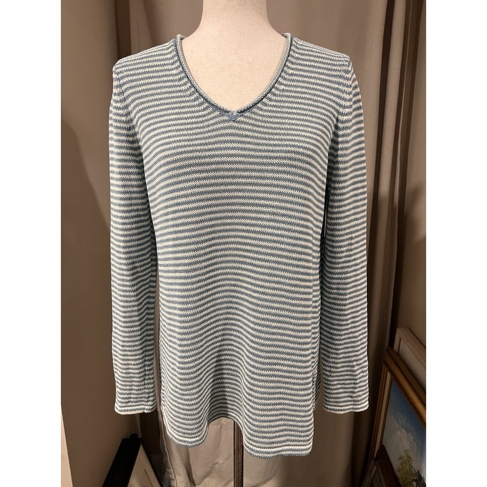 J McLaughlin Women's Sweater V Neck Blue And White Striped Large